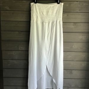 White strapless smocked top cover-up